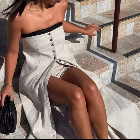 Women Dressess BacklessSleeveless Single Breasted Maxi Dress Female Summer